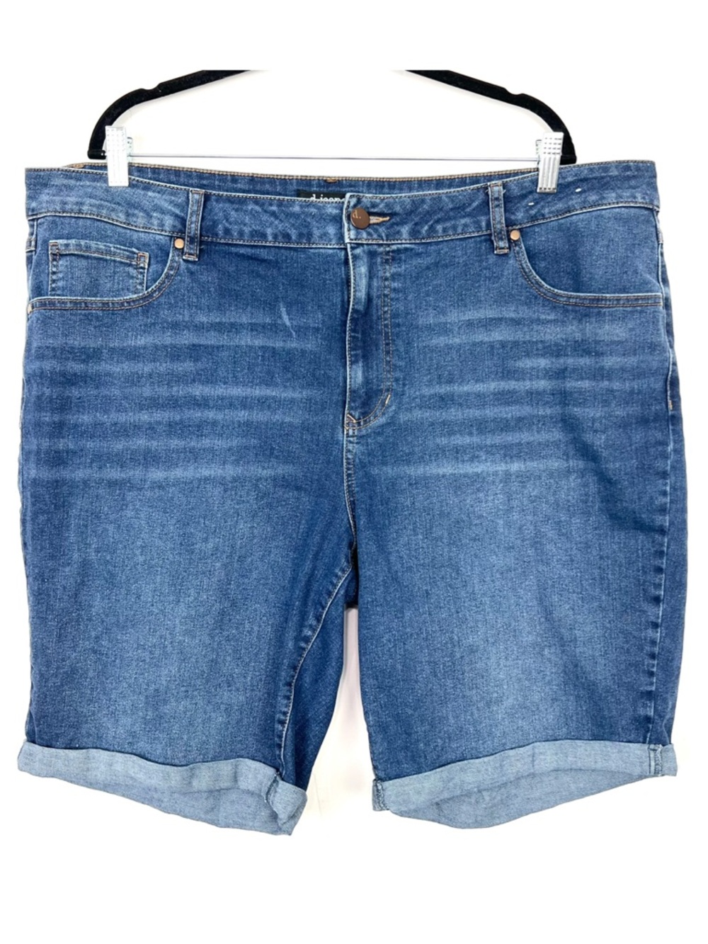 D.Jeans Cuffed Jean Shorts Mid Wash Stretch Plus Size 22W